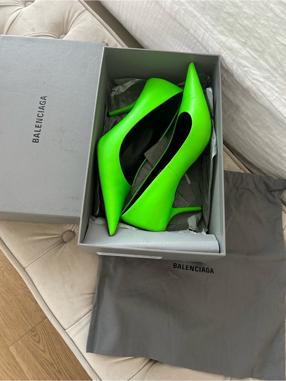 Balenciaga Neon Green Knife Pointed Pumps Heels 40.5
